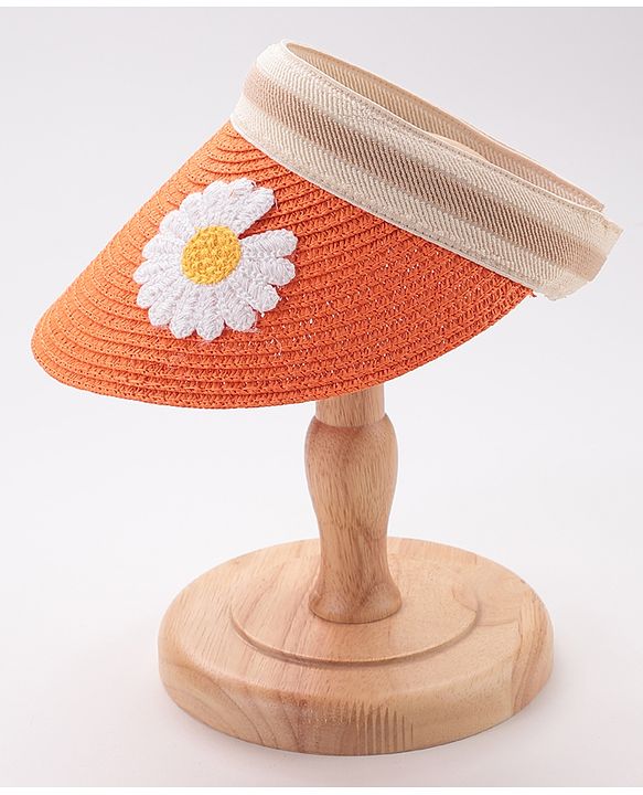 Babyhug Visor Straw Hat With Flower Patch - Orange
