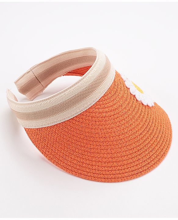 Babyhug Visor Straw Hat With Flower Patch - Orange
