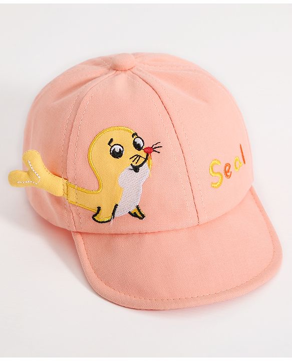 Babyhug Seal Embroided Baseball Cap - Peach (Text Color May Vary)