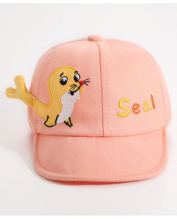 Babyhug Seal Embroided Baseball Cap - Peach (Text Color May Vary)
