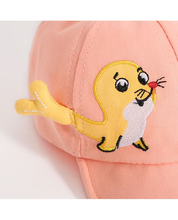 Babyhug Seal Embroided Baseball Cap - Peach (Text Color May Vary)