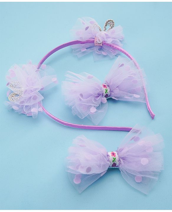 Babyhug Free Size Hair Accessories Combo with Stone & Pearl Applique - Purple