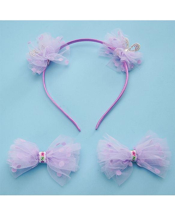 Babyhug Free Size Hair Accessories Combo with Stone & Pearl Applique - Purple