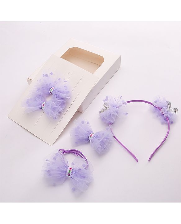 Babyhug Free Size Hair Accessories Combo with Stone & Pearl Applique - Purple