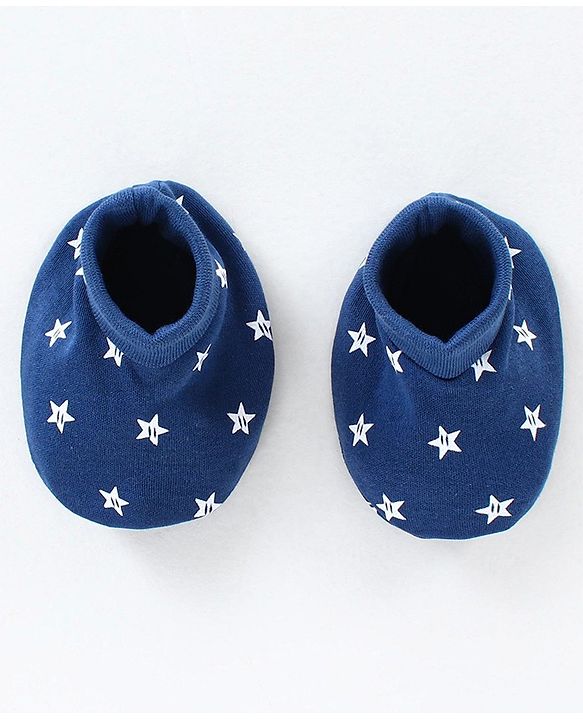Babyhug 100% Cotton Cap Mittens & Booties Set Star Print - Blue