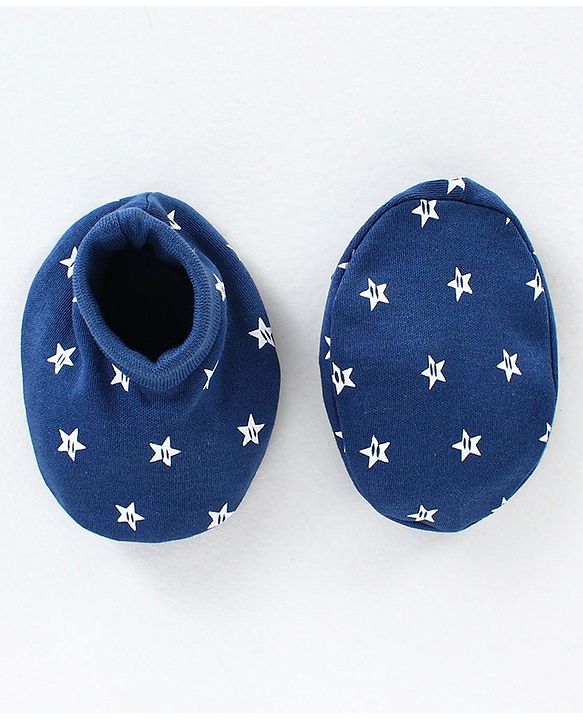 Babyhug 100% Cotton Cap Mittens & Booties Set Star Print - Blue