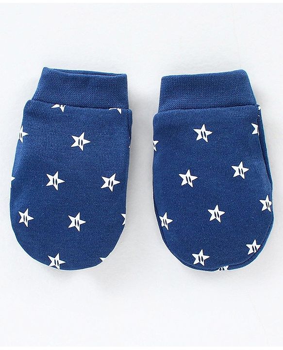 Babyhug 100% Cotton Cap Mittens & Booties Set Star Print - Blue
