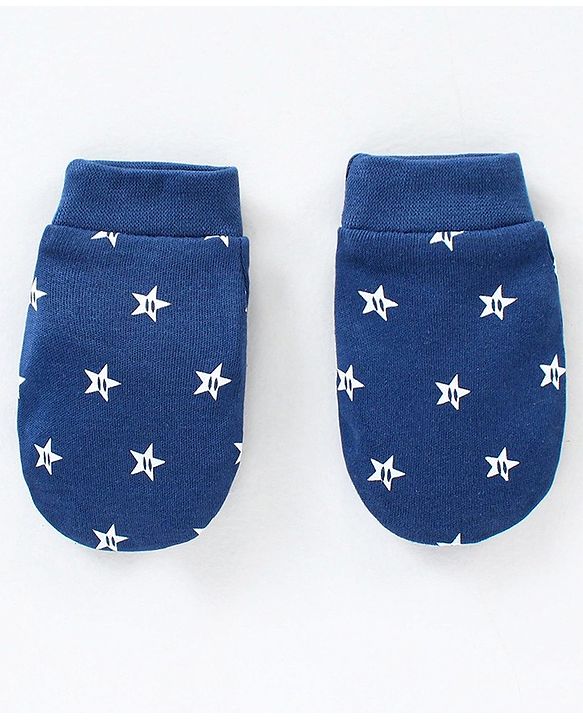 Babyhug 100% Cotton Cap Mittens & Booties Set Star Print - Blue