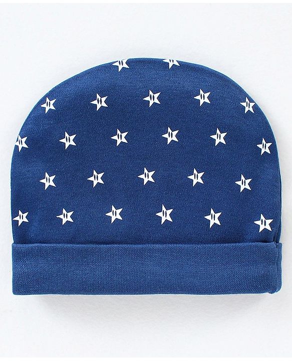 Babyhug 100% Cotton Cap Mittens & Booties Set Star Print - Blue