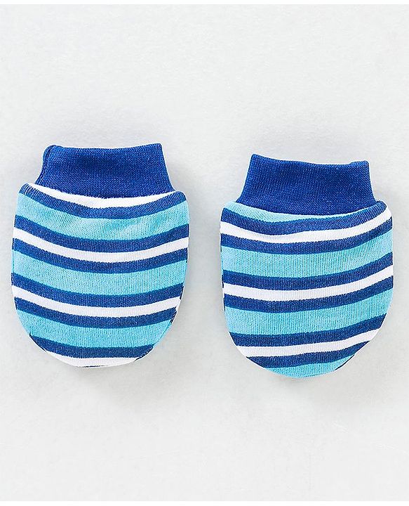 Babyhug 100% Cotton Cap Mittens & Booties Set Blue - Diameter 9.5 cm
