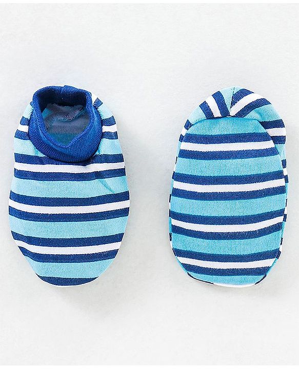 Babyhug 100% Cotton Cap Mittens & Booties Set Blue - Diameter 9.5 cm