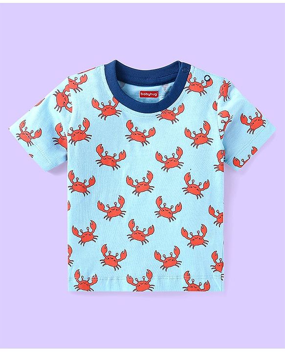 Babyhug Half Sleeves Tees Pack of 3 - Light & Dark Blue Multicolour