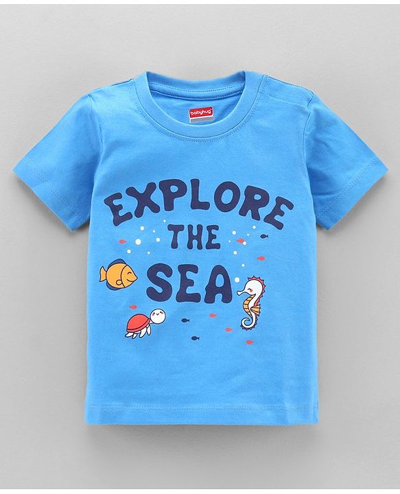 Babyhug Half Sleeves Tees Sea Animals Print Pack of 3 - Orange Sky Blue White