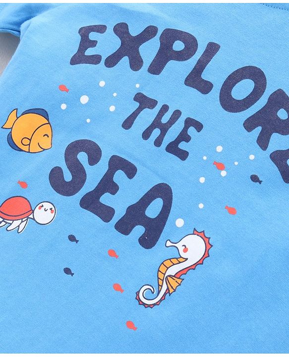 Babyhug Half Sleeves Tees Sea Animals Print Pack of 3 - Orange Sky Blue White