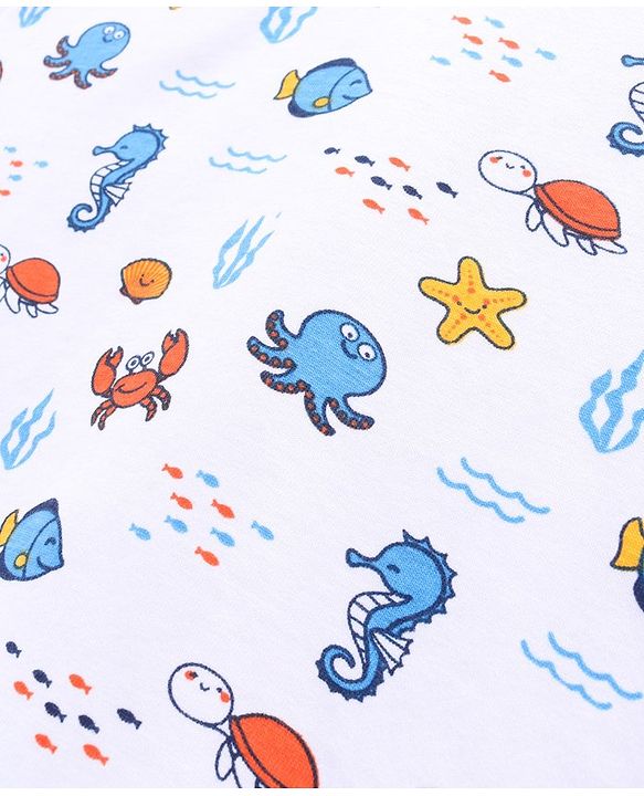 Babyhug Half Sleeves Tees Sea Animals Print Pack of 3 - Orange Sky Blue White