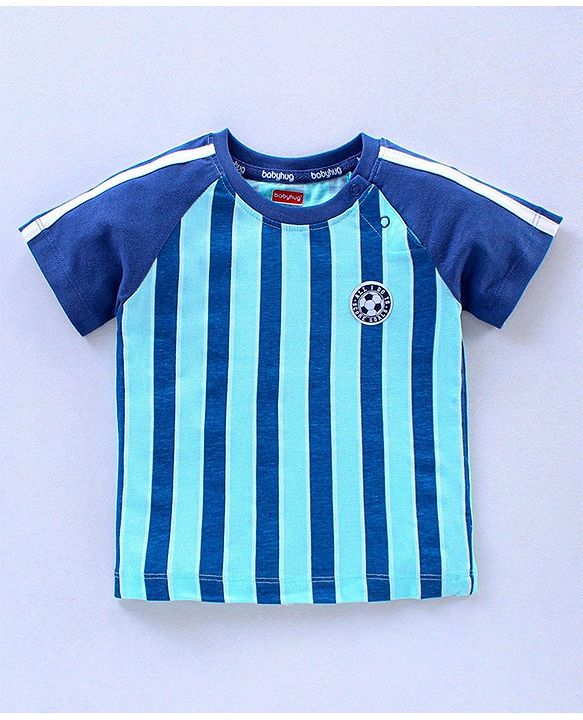 Babyhug Half Sleeves T-Shirts Text & Stripes Print Set of 2 - Blue