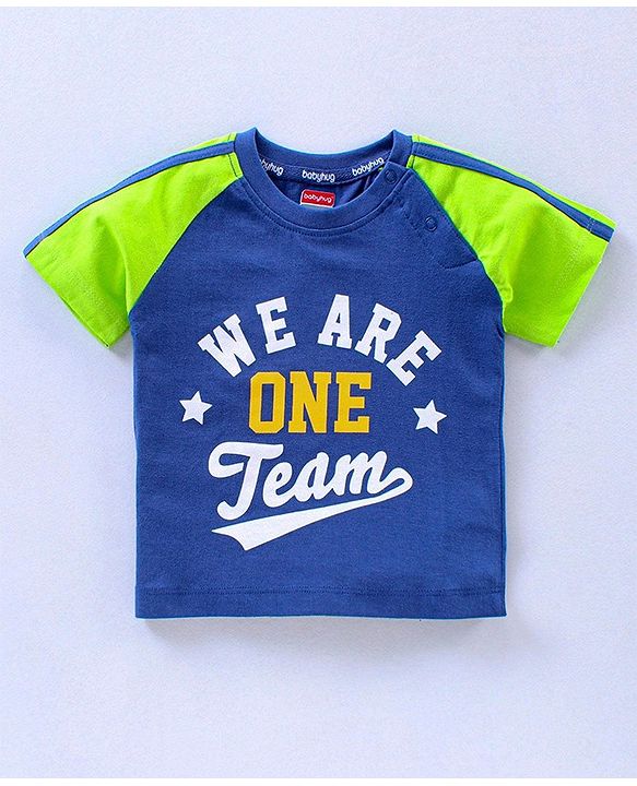 Babyhug Half Sleeves T-Shirts Text & Stripes Print Set of 2 - Blue