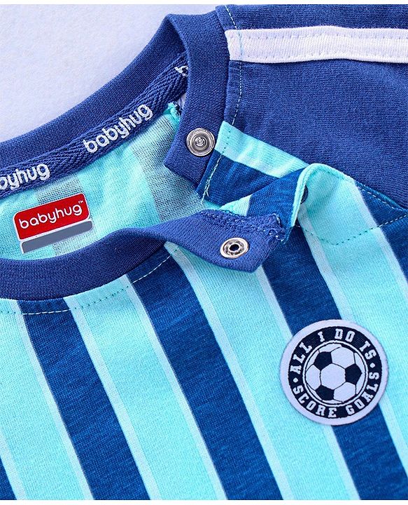 Babyhug Half Sleeves T-Shirts Text & Stripes Print Set of 2 - Blue