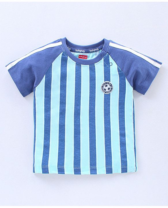 Babyhug Half Sleeves T-Shirts Text & Stripes Print Set of 2 - Blue