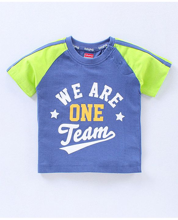 Babyhug Half Sleeves T-Shirts Text & Stripes Print Set of 2 - Blue
