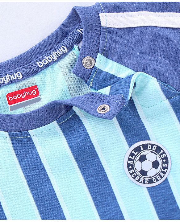 Babyhug Half Sleeves T-Shirts Text & Stripes Print Set of 2 - Blue
