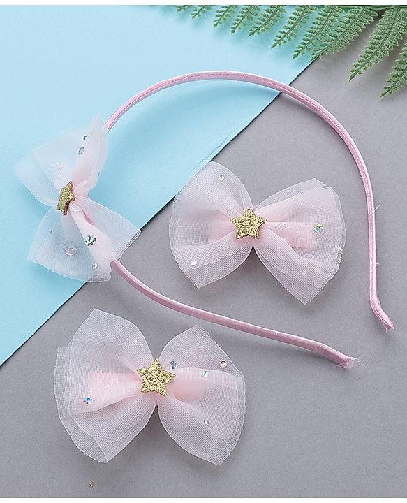 Babyhug Free Size Bow Applique Hair Accessories Set of 3 - Pink