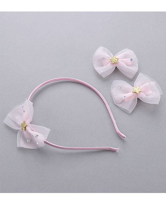 Babyhug Free Size Bow Applique Hair Accessories Set of 3 - Pink