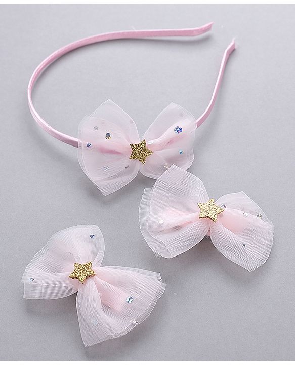Babyhug Free Size Bow Applique Hair Accessories Set of 3 - Pink
