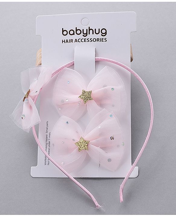 Babyhug Free Size Bow Applique Hair Accessories Set of 3 - Pink