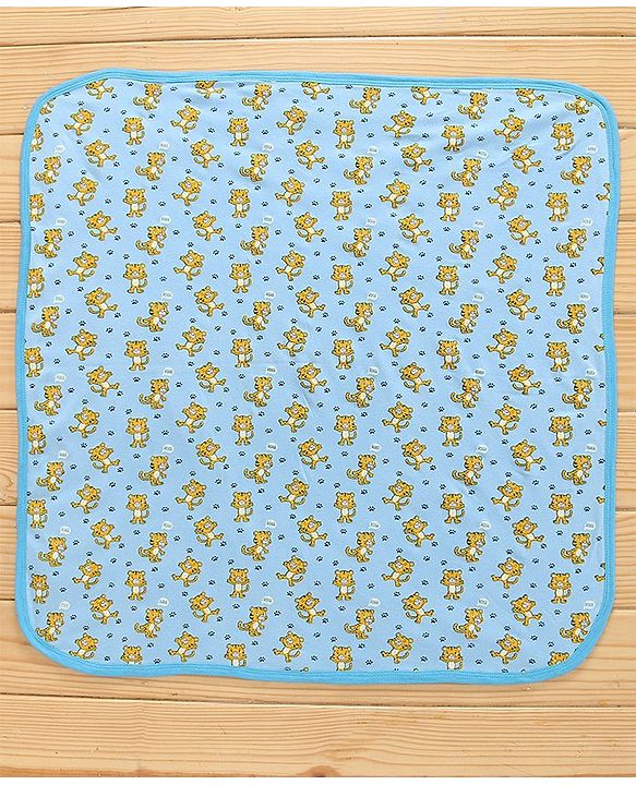 Babyhug Cotton Hooded Towels Tiger Print Pack of 2 - Yellow and Blue