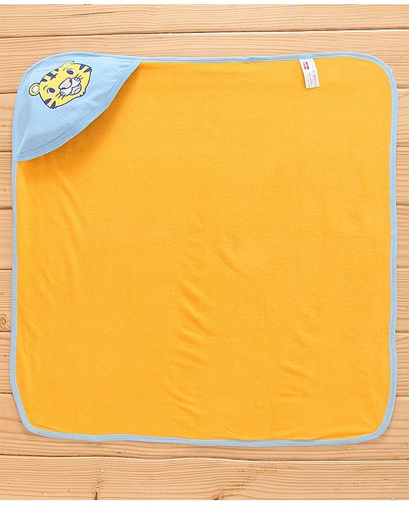 Babyhug Cotton Hooded Towels Tiger Print Pack of 2 - Yellow and Blue