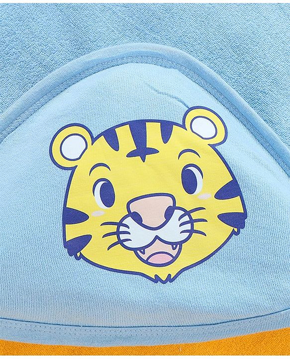 Babyhug Cotton Hooded Towels Tiger Print Pack of 2 - Yellow and Blue