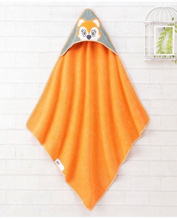Babyhug Cotton Hooded Towel Fox Patch - Orange