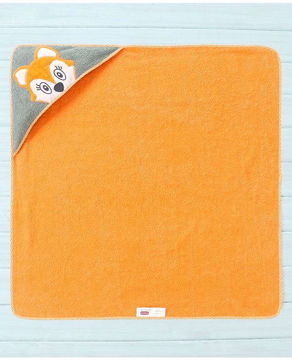 Babyhug Cotton Hooded Towel Fox Patch - Orange