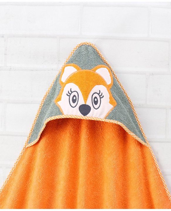 Babyhug Cotton Hooded Towel Fox Patch - Orange