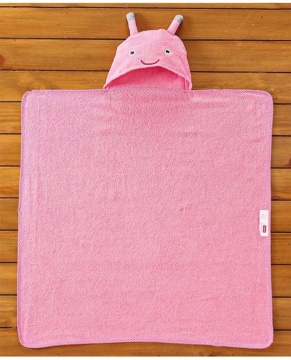 Babyhug Cotton Hooded Towel Animal Patch - Pink