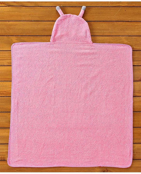 Babyhug Cotton Hooded Towel Animal Patch - Pink