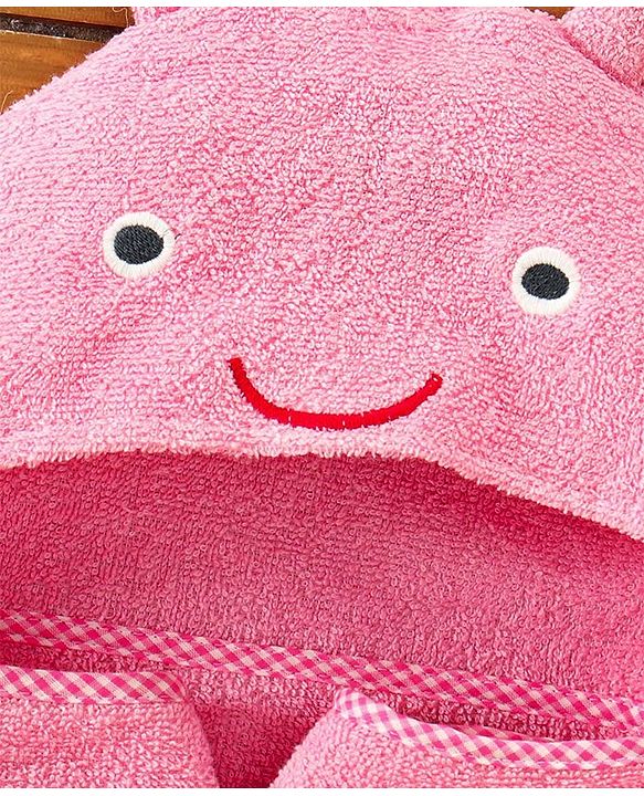 Babyhug Cotton Hooded Towel Animal Patch - Pink