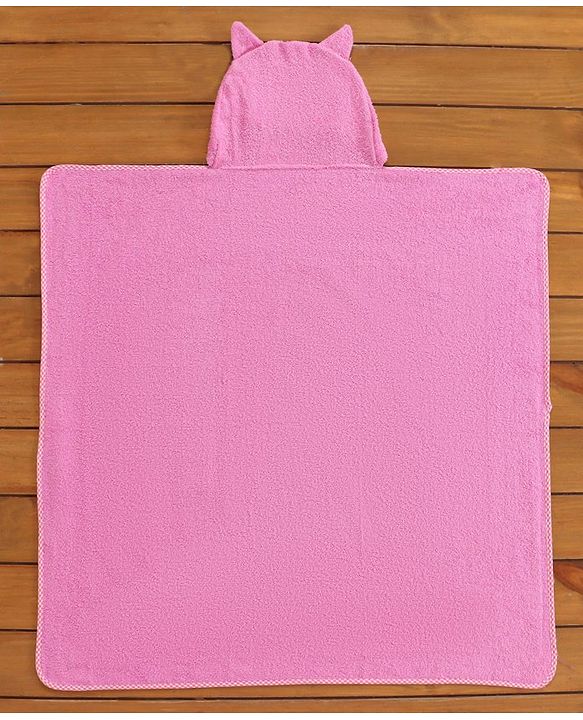Babyhug Woven Terry Hooded Towel Owl Print - Pink