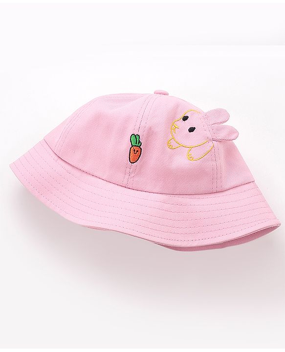 Babyhug Free Size Cotton Bucket Hat with Bunny Ears Pink - Diameter 26 cm