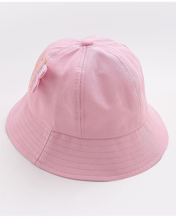 Babyhug Free Size Cotton Bucket Hat with Bunny Ears Pink - Diameter 26 cm
