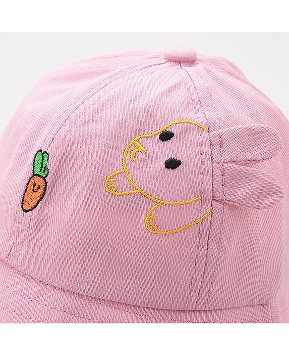 Babyhug Free Size Cotton Bucket Hat with Bunny Ears Pink - Diameter 26 cm