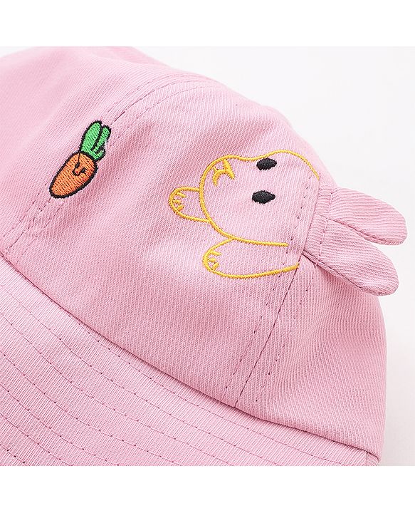 Babyhug Free Size Cotton Bucket Hat with Bunny Ears Pink - Diameter 26 cm