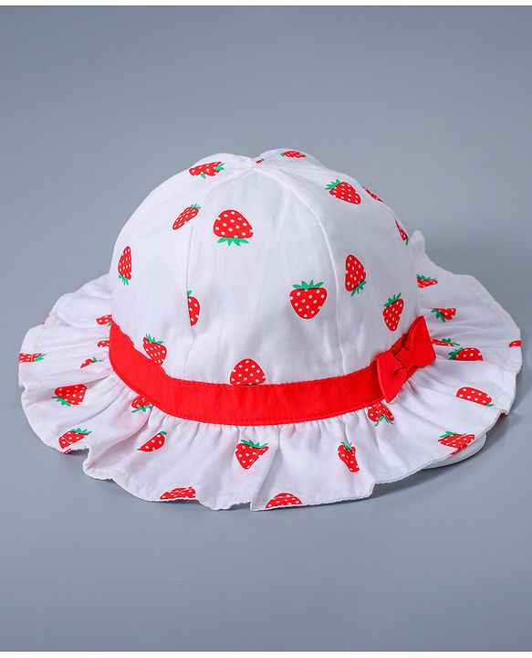 Babyhug Strawberry Printed Bucket Hat - White Red