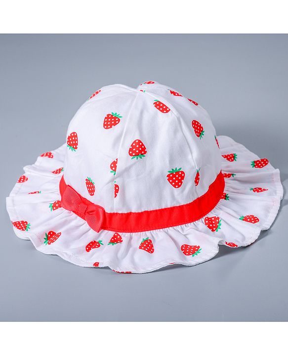 Babyhug Strawberry Printed Bucket Hat - White Red