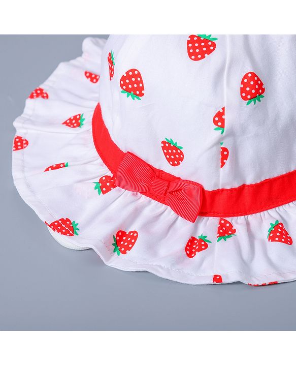 Babyhug Strawberry Printed Bucket Hat - White Red