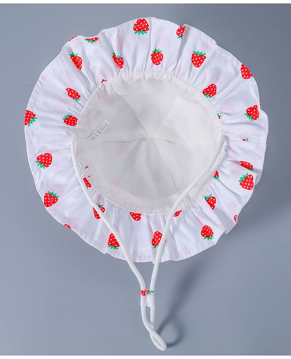 Babyhug Strawberry Printed Bucket Hat - White Red