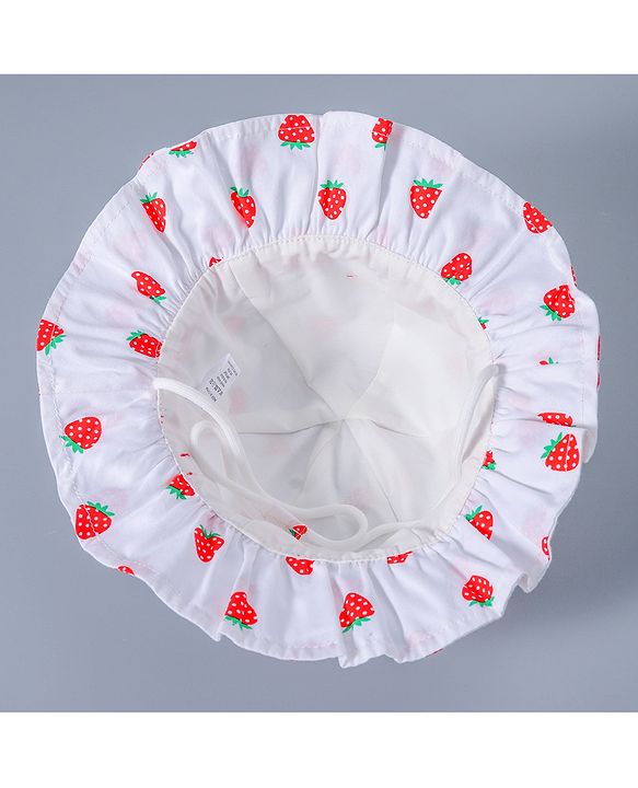 Babyhug Strawberry Printed Bucket Hat - White Red