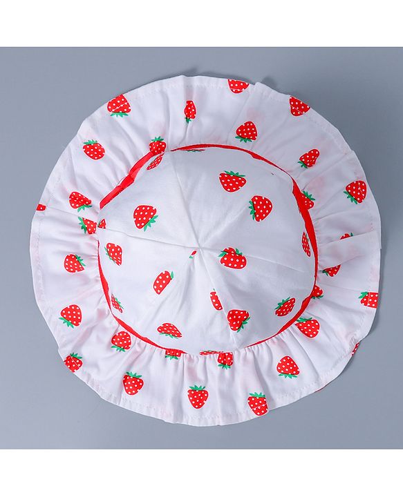 Babyhug Strawberry Printed Bucket Hat - White Red