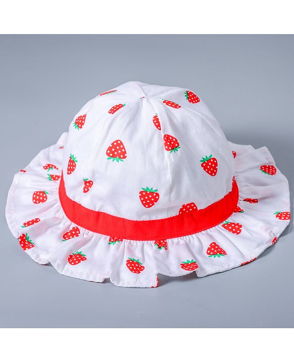 Babyhug Strawberry Printed Bucket Hat - White Red